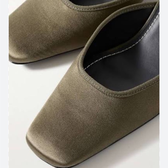 Staud Otto Satin Mule Kitten Heel in Army Green 37.5 - Picture 2 of 6